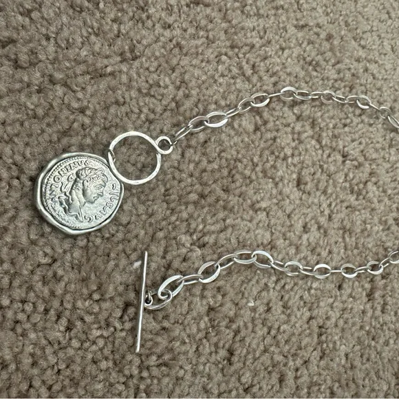 Silver Chain Necklace with Coin Pendant - Picture 5 of 8